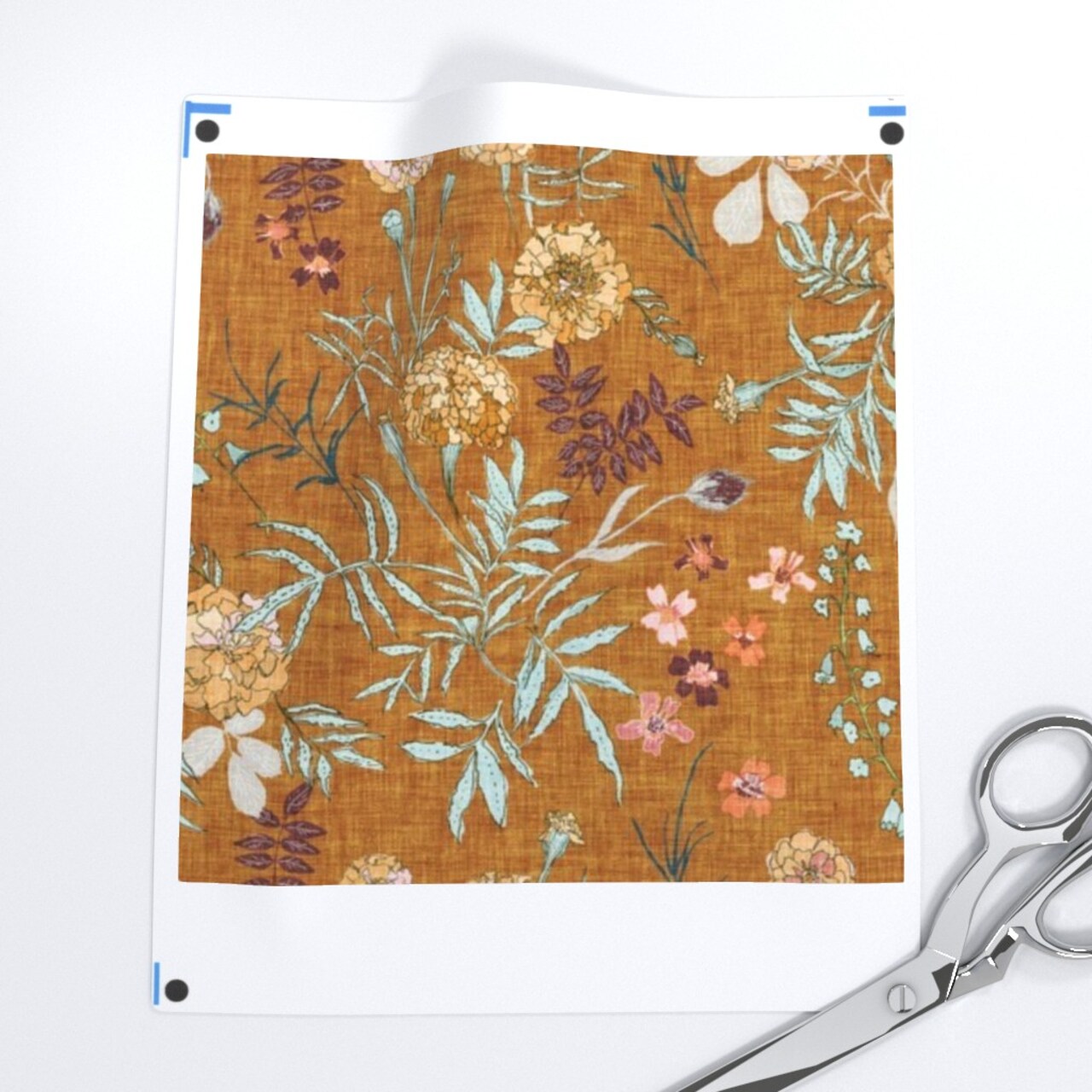 Flower Yellow Gold Fall Autumn Floral Leaves Boho Mustard White Green Romantic Custom Printed Fabric by Spoonflower Various Fabrics by the Yard or Fat Quarter